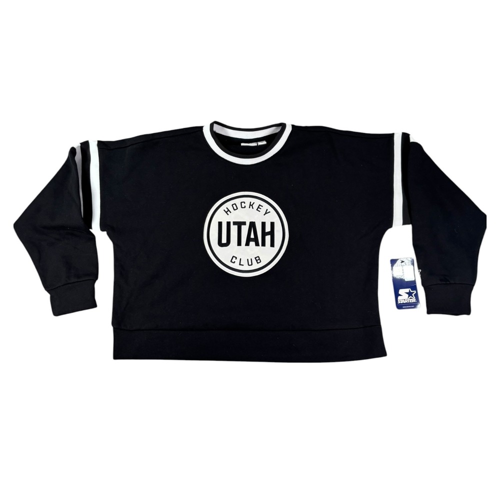 Starter Utah Mammoth Black Rally Fleece Cropped Crewneck Women Size Medium